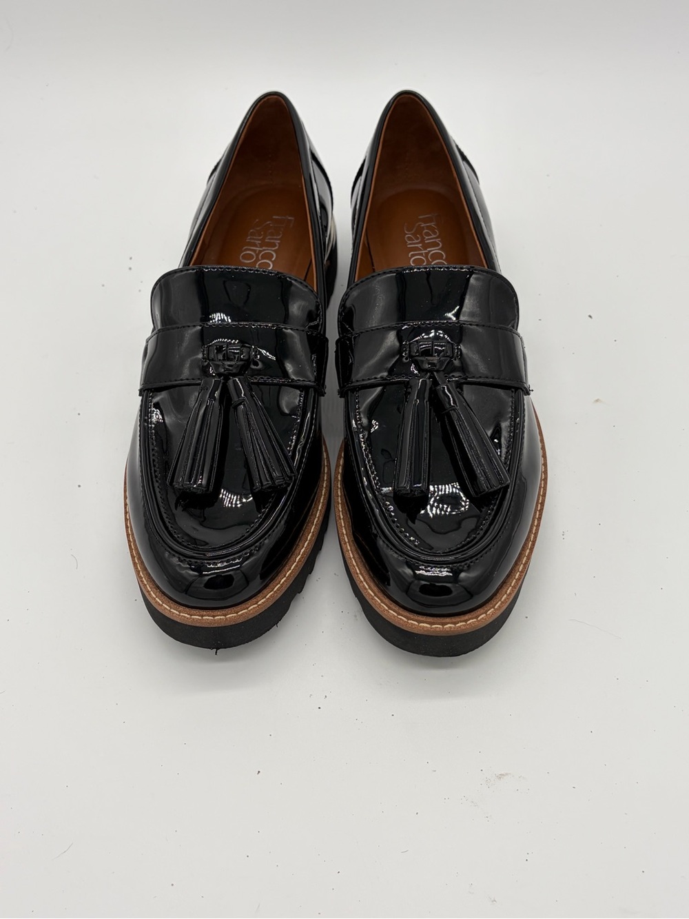 Franco Sarto Black Patent Tassel Penny Loafers New Without Box - Picture 2 of 8